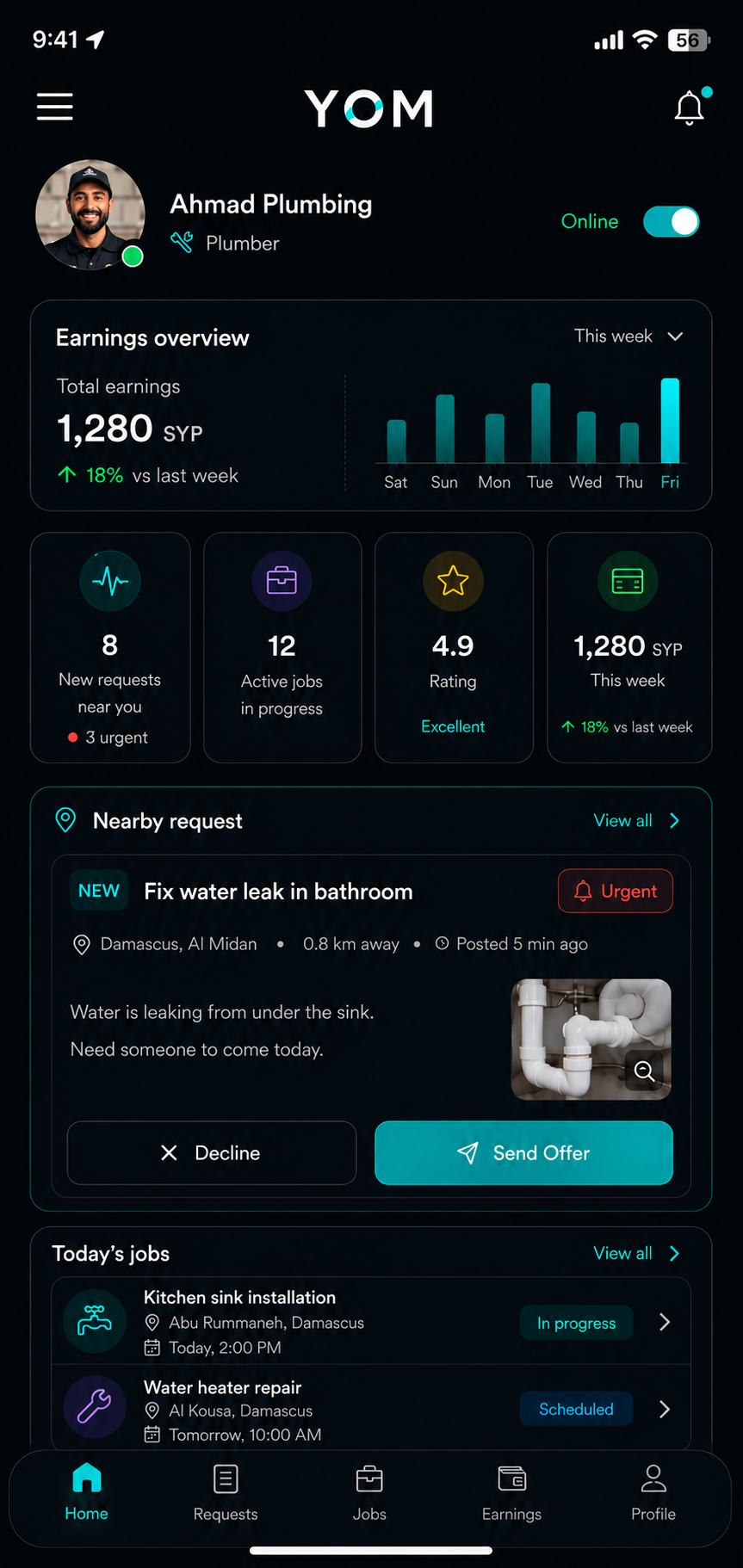 YOM earner dashboard